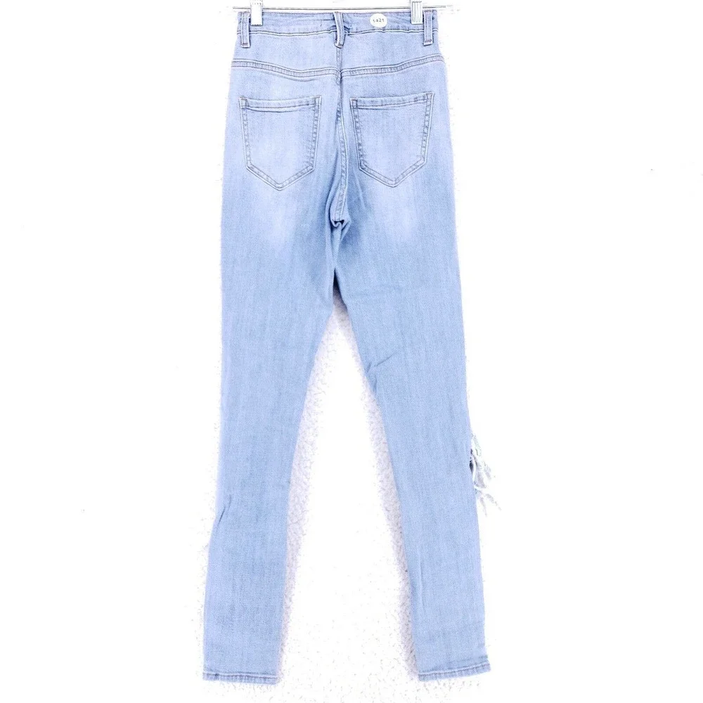 Fashion Nova Jeans Womens Size 5 Blue Denim Straight Stretch Mid Rise VTG Casual